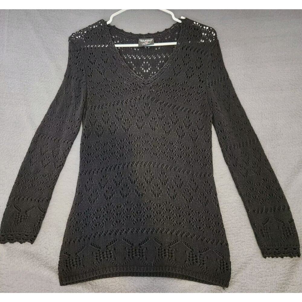 Polo Jeans Co Lauren Ralph Lauren Sz‎ M Black Open Crochet Knit Pullover Sweater